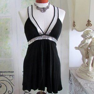 BLING HALTER TOP, S, BLACK w SILVER SEQUINS PARTY DISCO RACER BACK by FOREVER